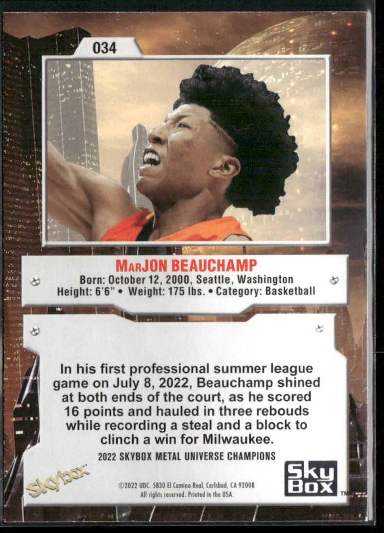 Marjon Beauchamp 2022 SkyBox Metal Universe Champions #034