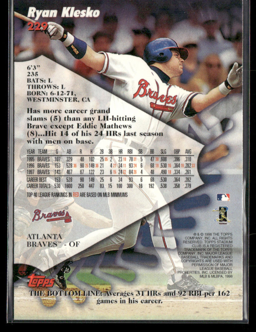 Ryan Klesko 1998 Stadium Club #229 Atlanta Braves