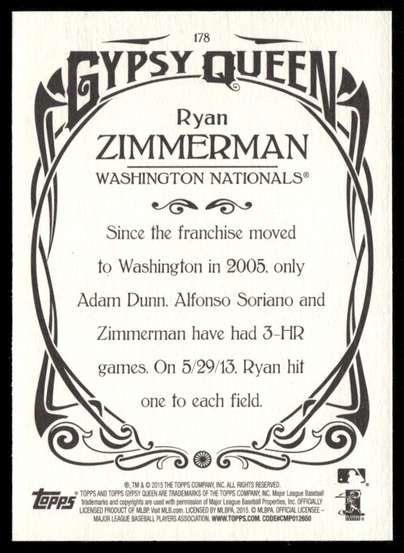 Ryan Zimmerman 2015 Topps Gypsy Queen #178 Washington Nationals