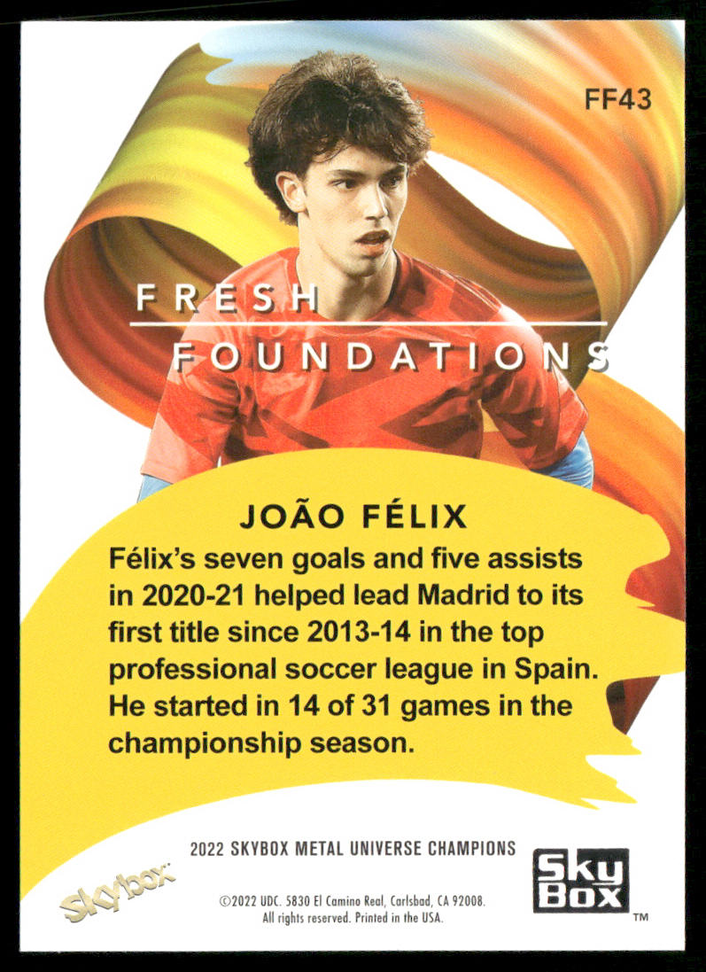 Joao Felix 2022 SkyBox Metal Universe Champions Fresh Foundations #FF43