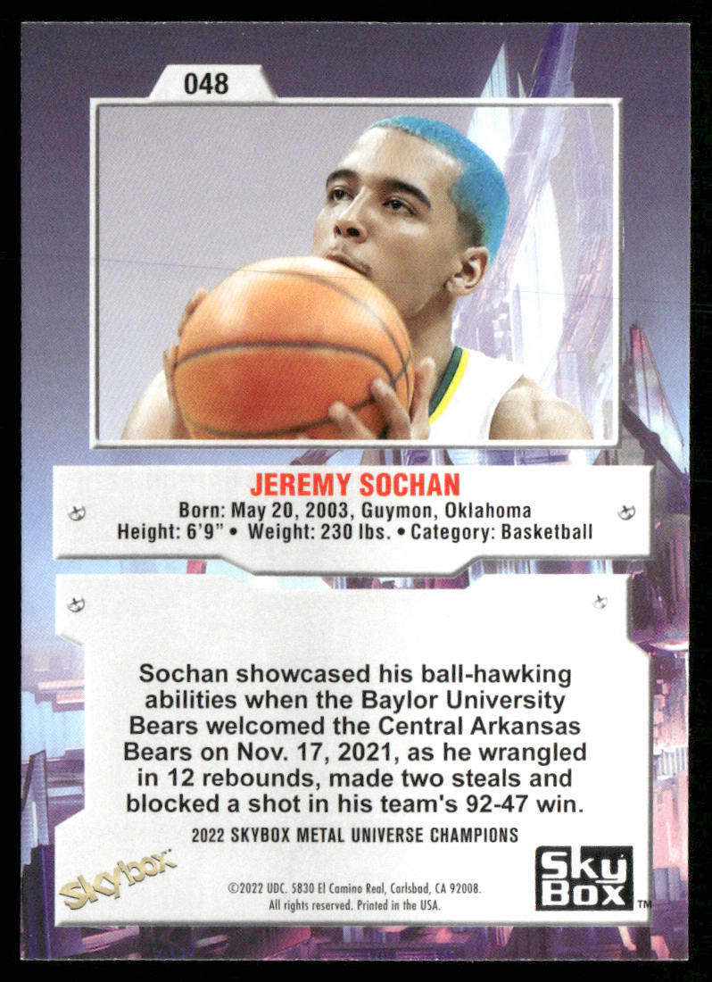 Jeremy Sochan 2022 SkyBox Metal Universe Champions #048
