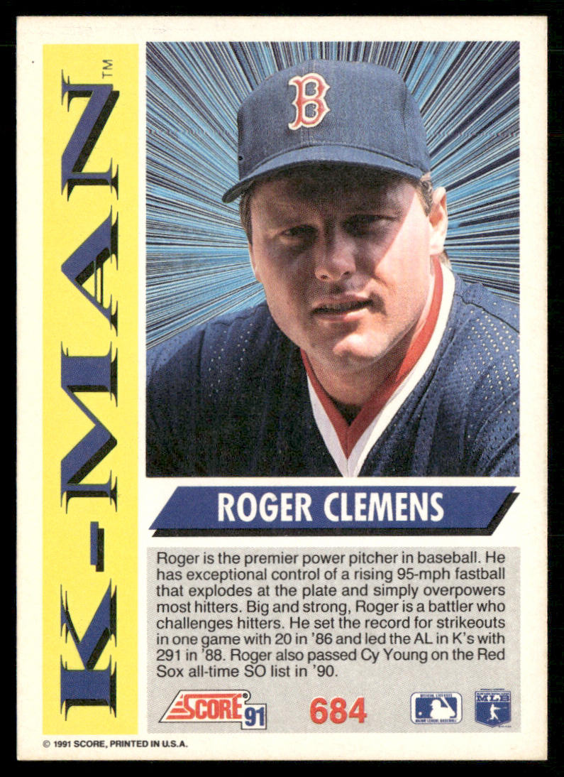Roger Clemens 1991 Score #684 Boston Red Sox