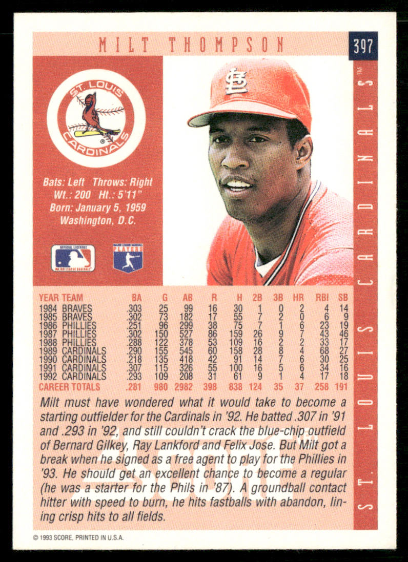 Milt Thompson 1993 Score #397 St. Louis Cardinals