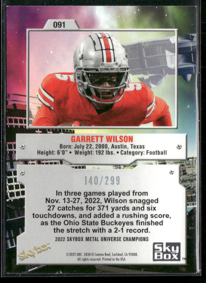 Garrett Wilson 2022 SkyBox Metal Universe Champions Silver Dots #091 SN