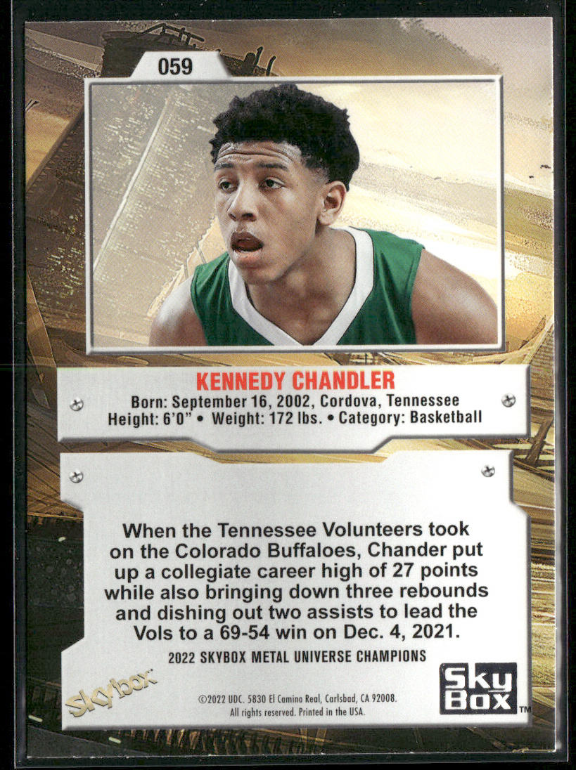 Kennedy Chandler 2022 SkyBox Metal Universe Champions #059 back