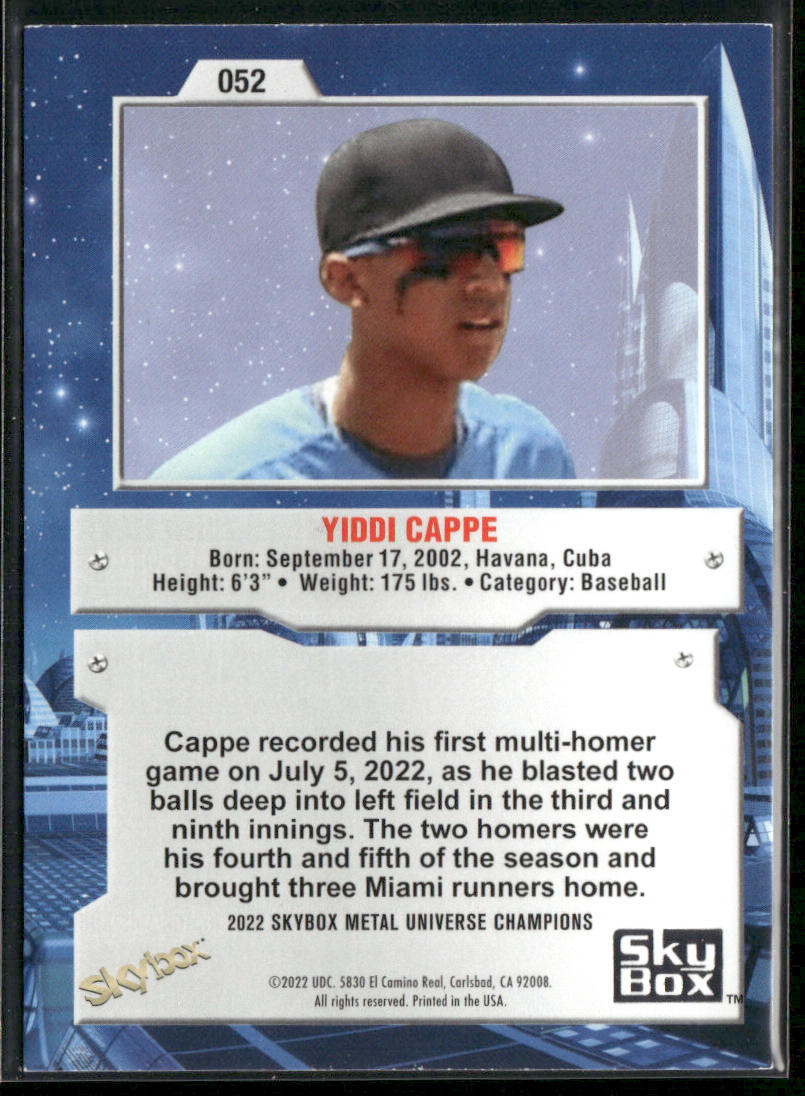 Yiddi Cappe 2022 SkyBox Metal Universe Champions #052 New York Yankees