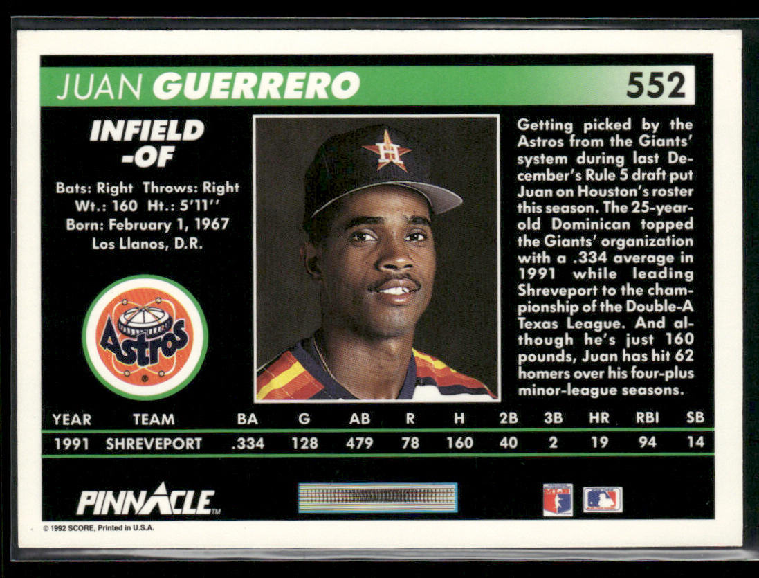 Juan Guerrero 1992 Pinnacle #552 RC Houston Astros