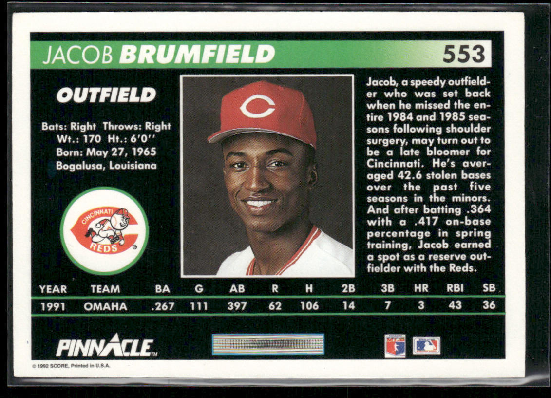 Jacob Brumfield 1992 Pinnacle #553 RC Cincinnati Reds