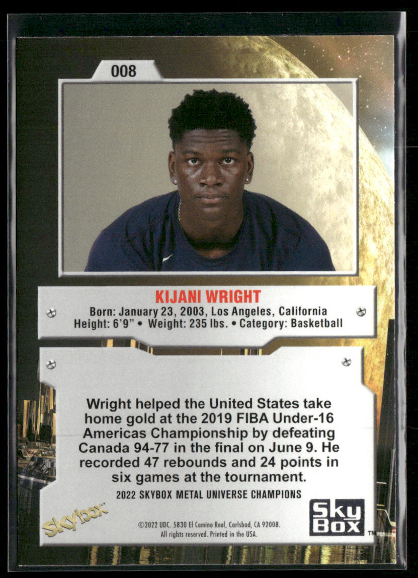 Kijani Wright 2022 SkyBox Metal Universe Champions #008