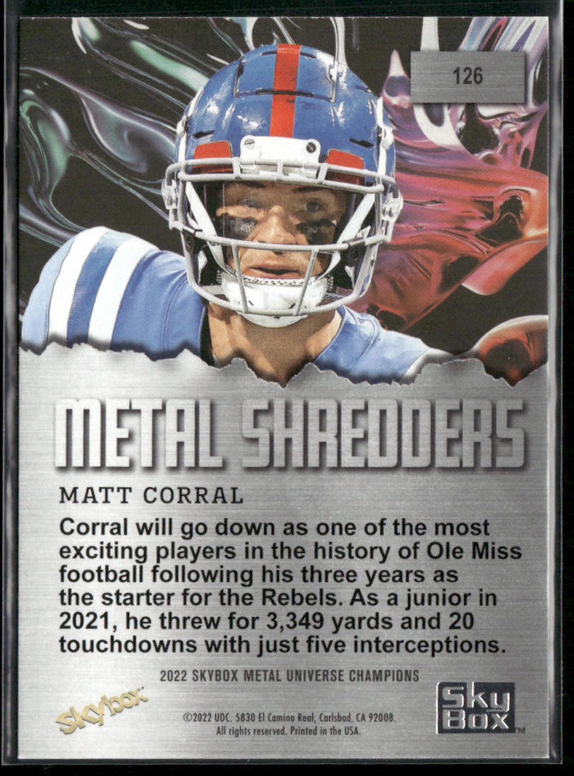 Matt Corral 2022 SkyBox Metal Universe Champions #126