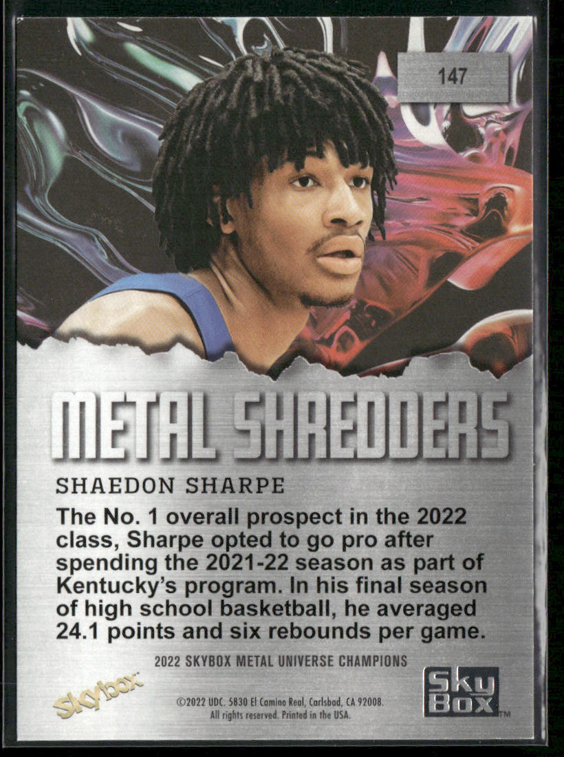 Shaedon Sharpe 2022 SkyBox Metal Universe Champions #147