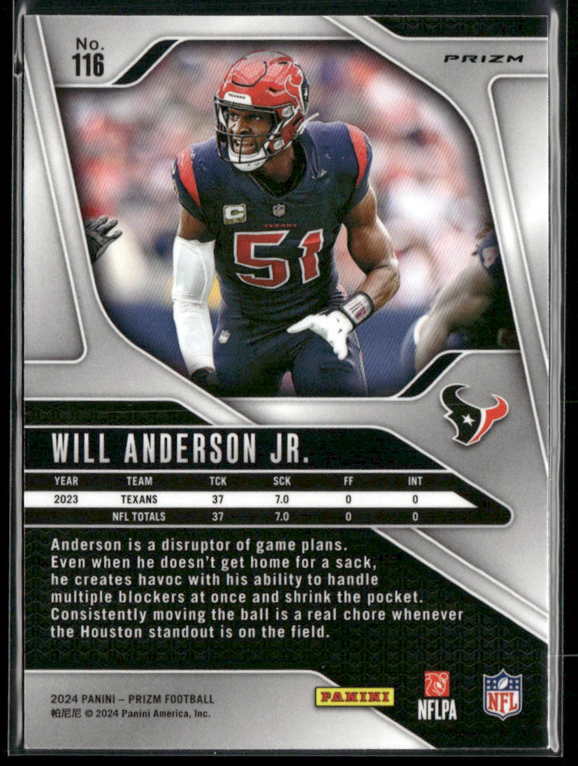 Will Anderson Jr. 2024 Panini Prizm Green Wave #116 Houston Texans