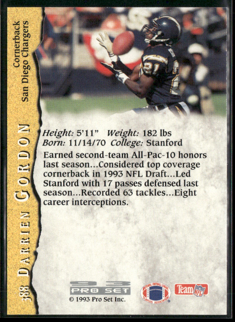 Darrien Gordon 1993 Pro Set #388 RC San Diego Chargers