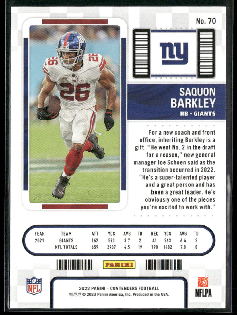 Saquon Barkley 2022 Panini Contenders #70 New York Giants back