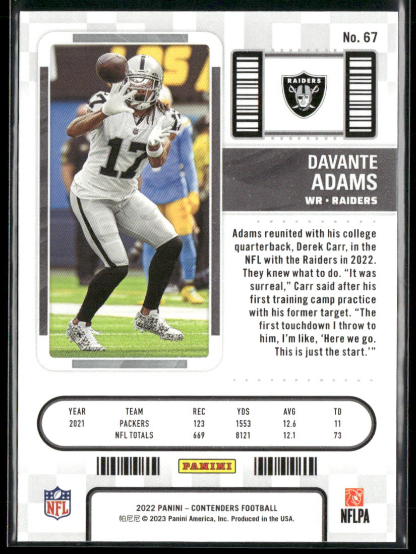 Davante Adams 2022 Panini Contenders #67 Las Vegas Raiders back
