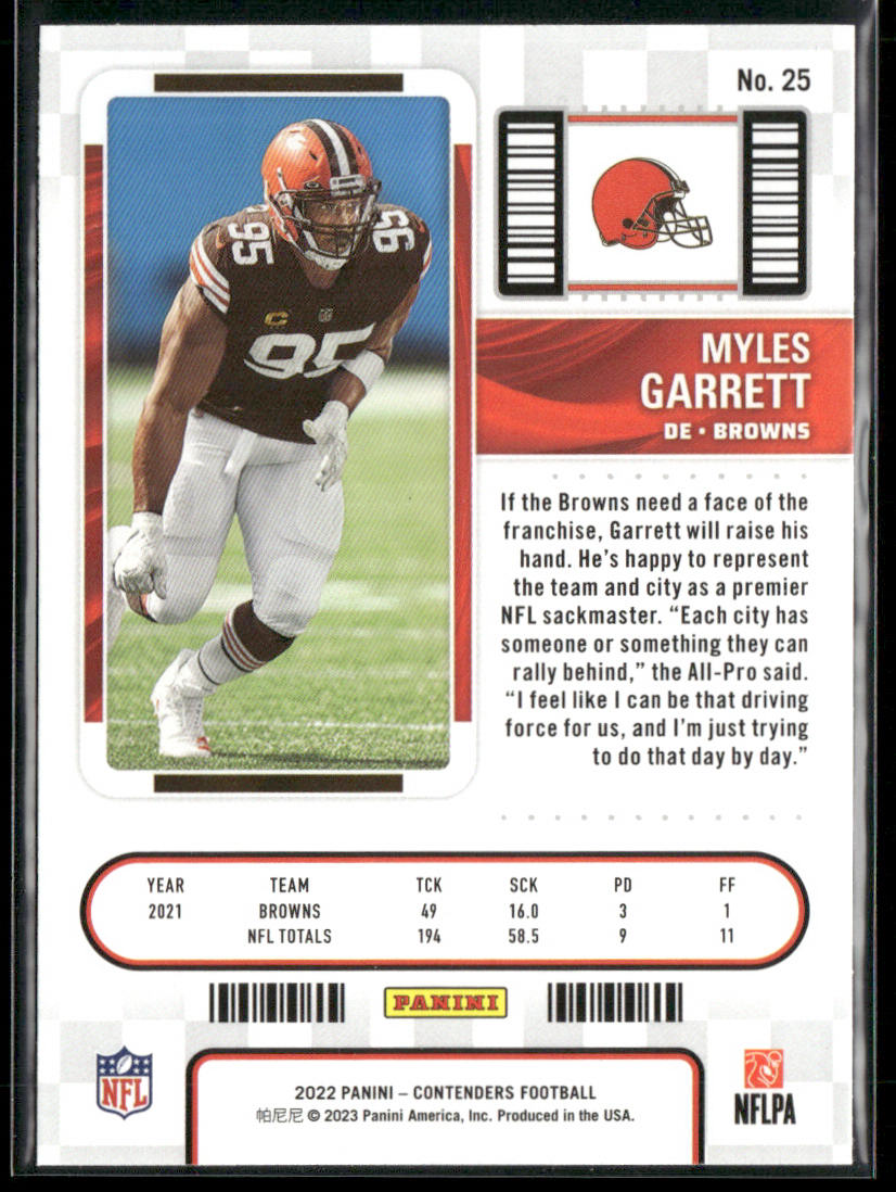 Myles Garrett 2022 Panini Contenders #25 Cleveland Browns back