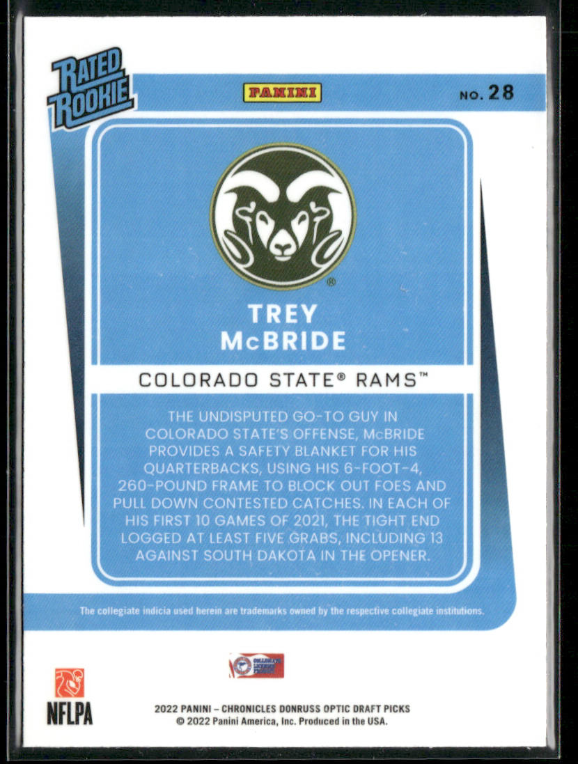 Trey McBride 2022 Panini Chronicles Draft Picks Donruss Optic Rated Rookie #28