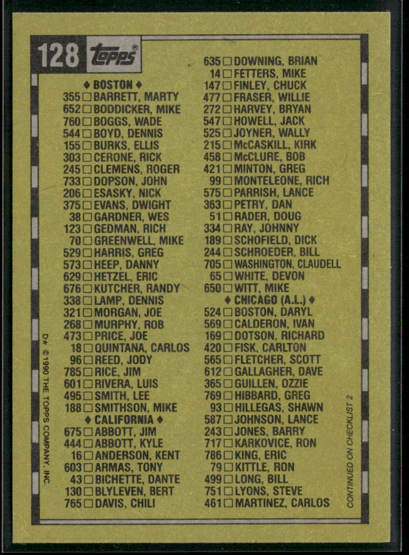 Checklist 6 of 1990 Topps #783 back
