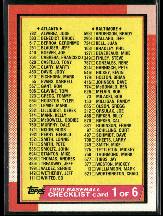 Checklist 6 of 1990 Topps #783 front