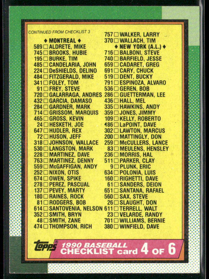 Checklist 6 of 1990 Topps #783 front