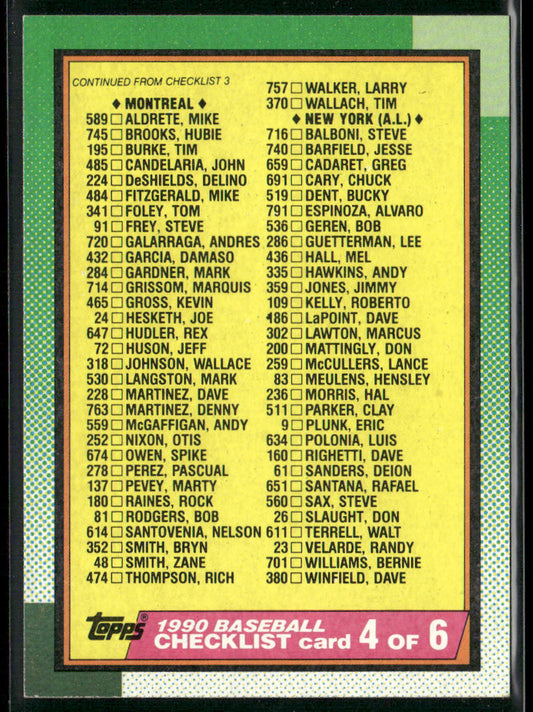 Checklist 6 of 1990 Topps #783 front