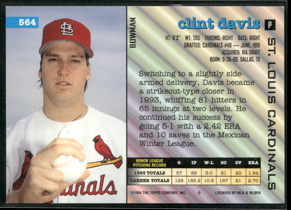 Clint Davis 1994 Bowman #564 RC St. Louis Cardinals