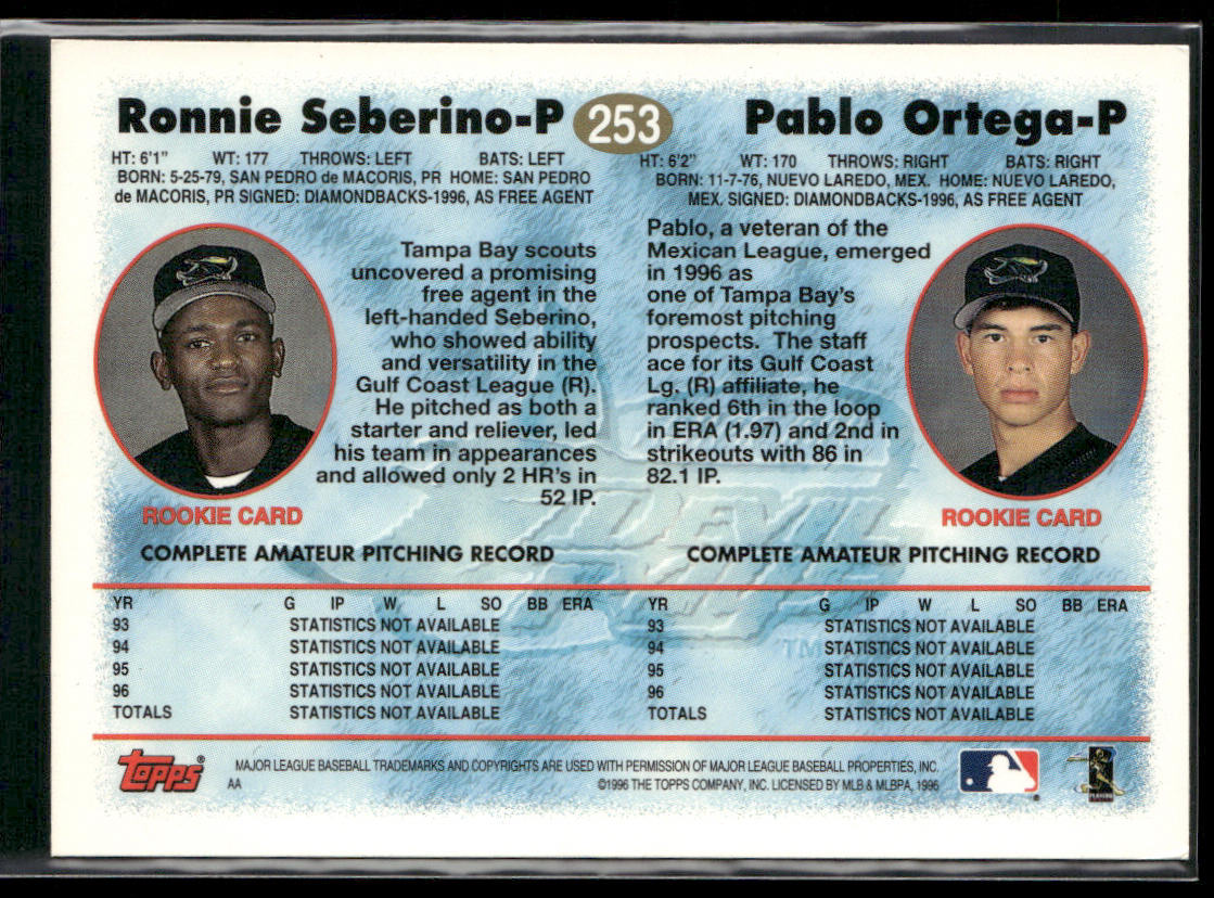 Pablo Ortega / Ronni Seberino RC 1997 Topps #253 RC Tampa Bay Devil Rays