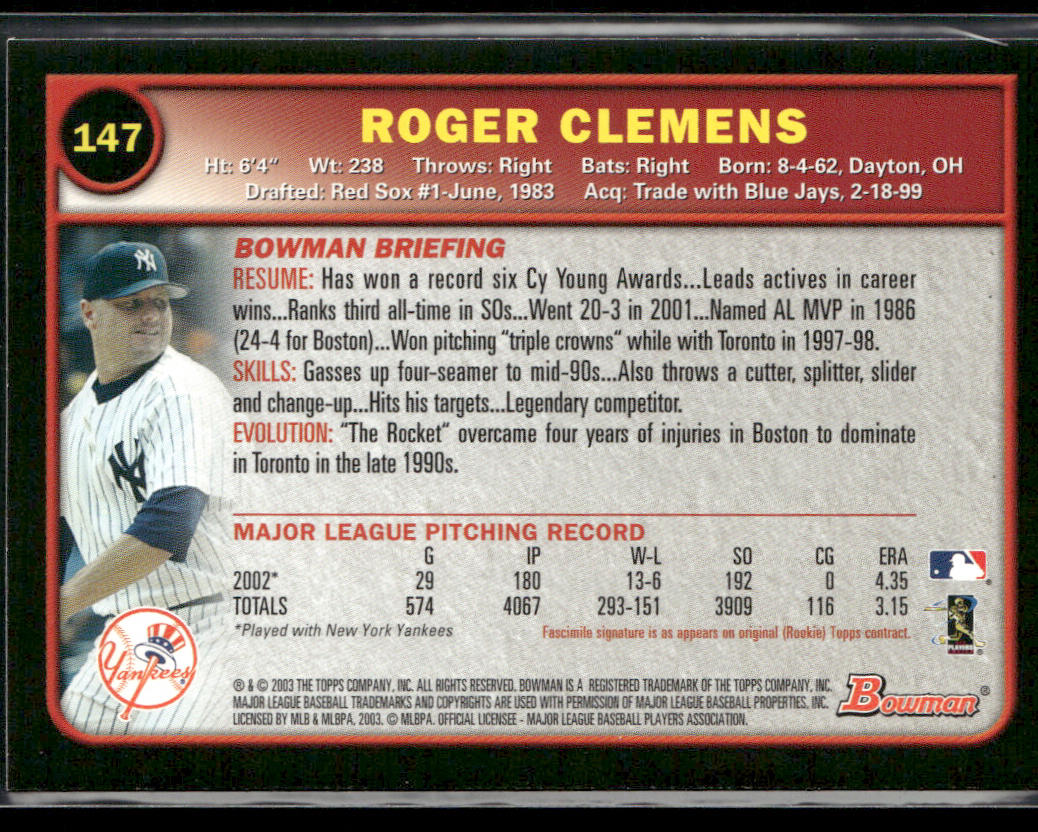 Roger Clemens 2003 Bowman #147 New York Yankees