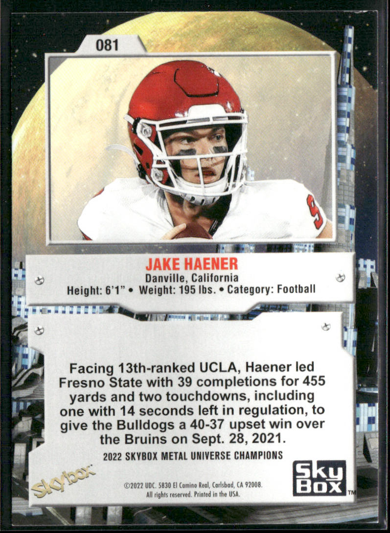 Jake Haener 2022 SkyBox Metal Universe Champions #081