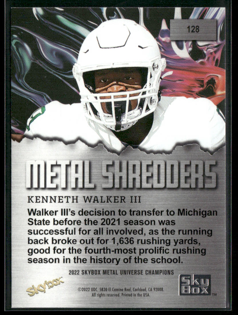 Kenneth Walker III 2022 SkyBox Metal Universe Champions Aqua #128