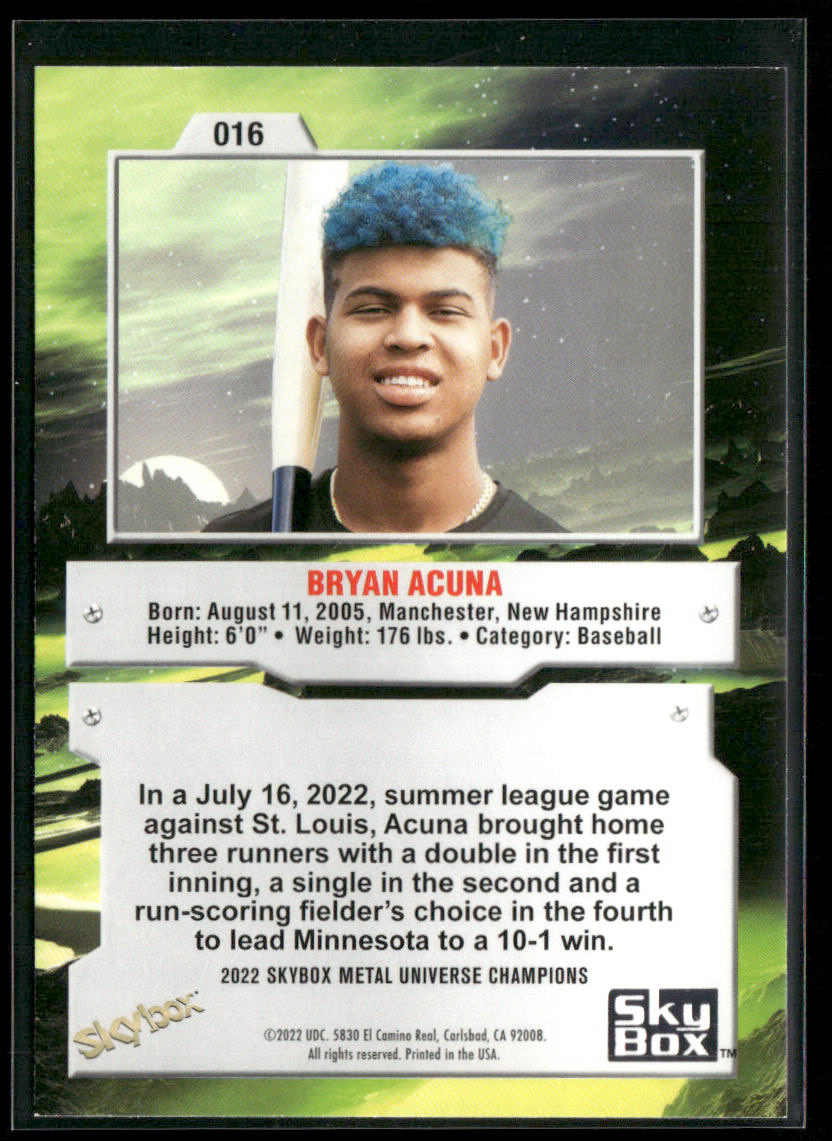 Bryan Acuna 2022 SkyBox Metal Universe Champions #016