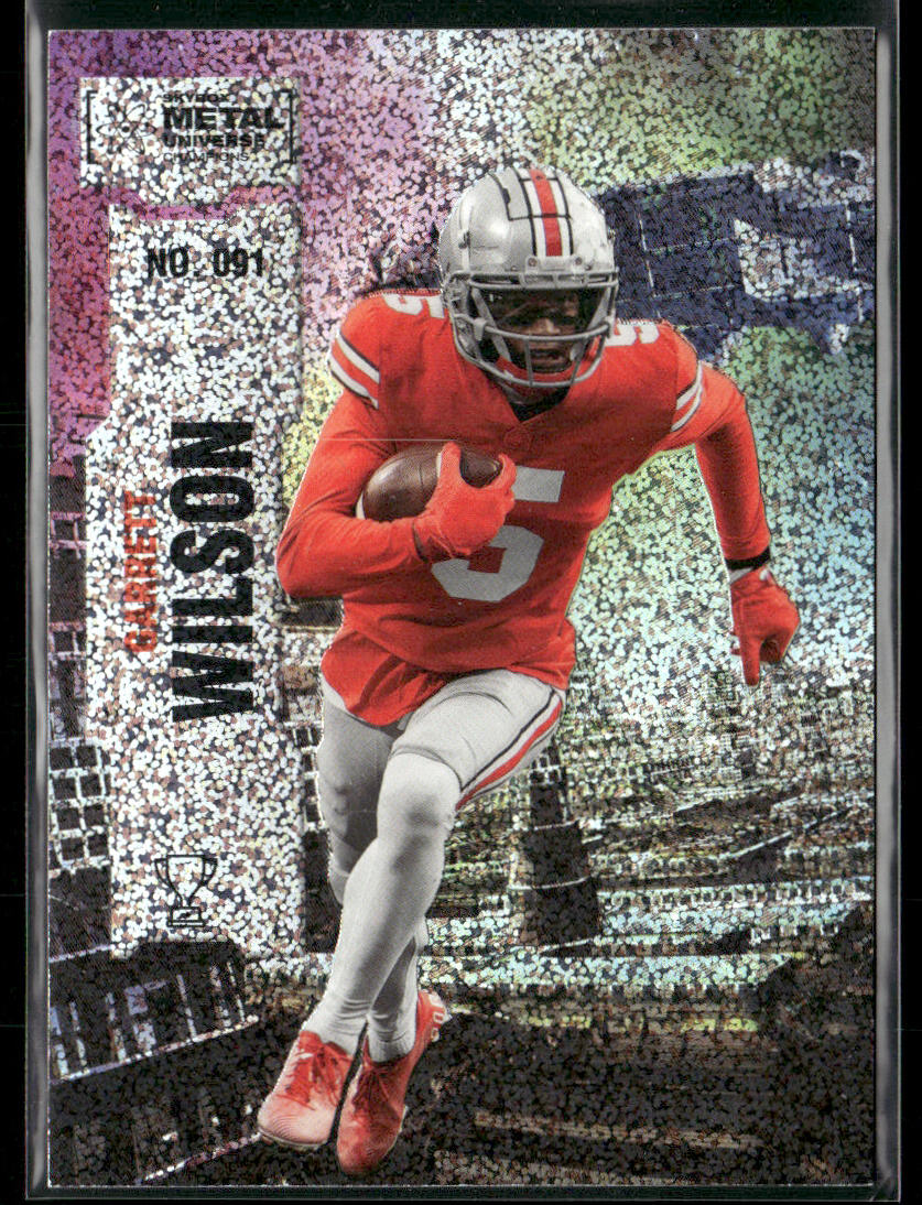 Garrett Wilson 2022 SkyBox Metal Universe Champions Silver Dots #091 SN front
