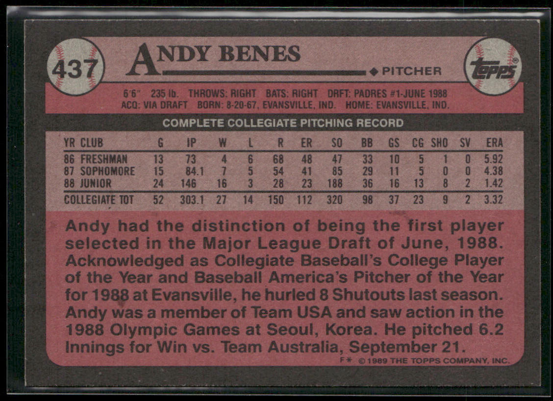 Andy Benes 1989 Topps #437 RC San Diego Padres