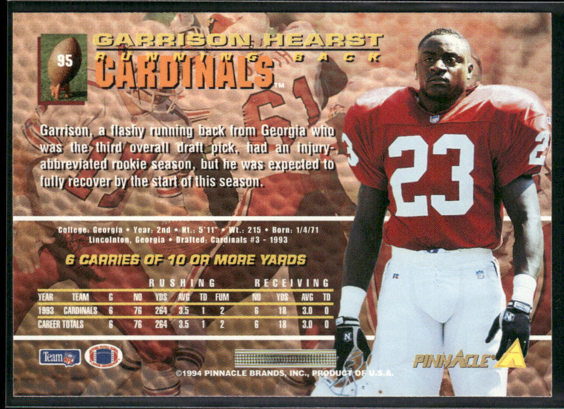 Garrison Hearst 1994 Pinnacle #95 Arizona Cardinals back