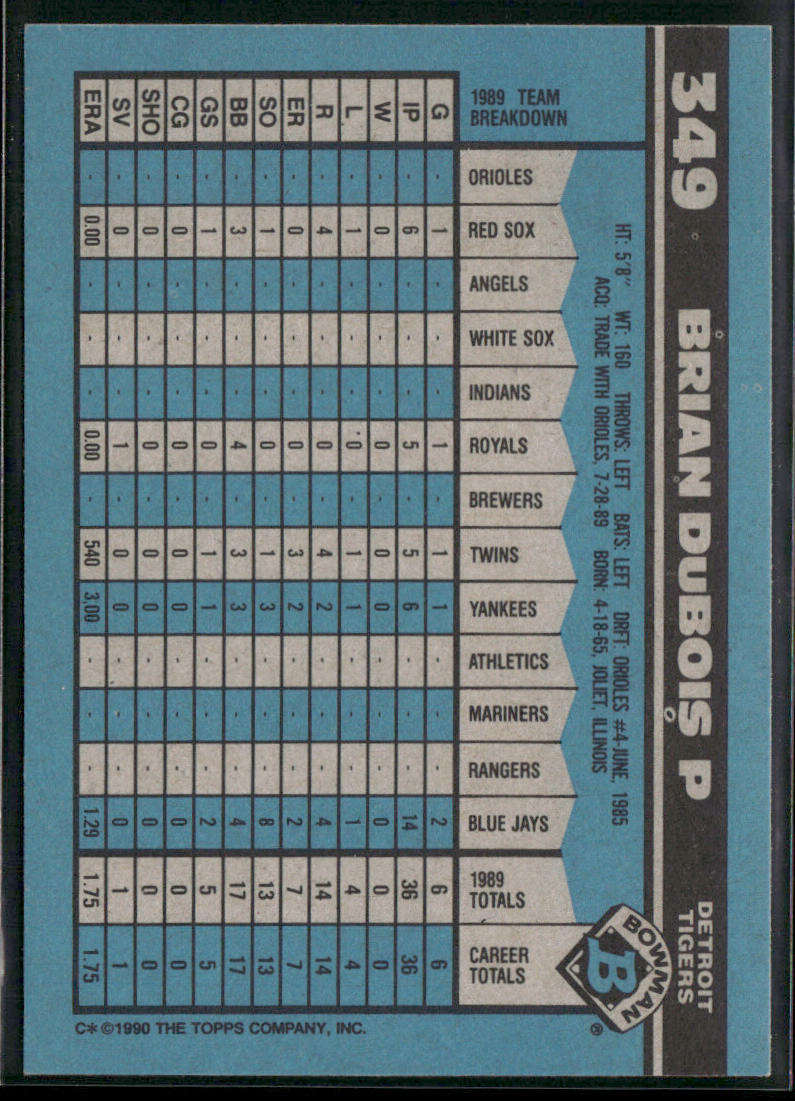 Brian DuBois 1990 Bowman #349 RC Detroit Tigers