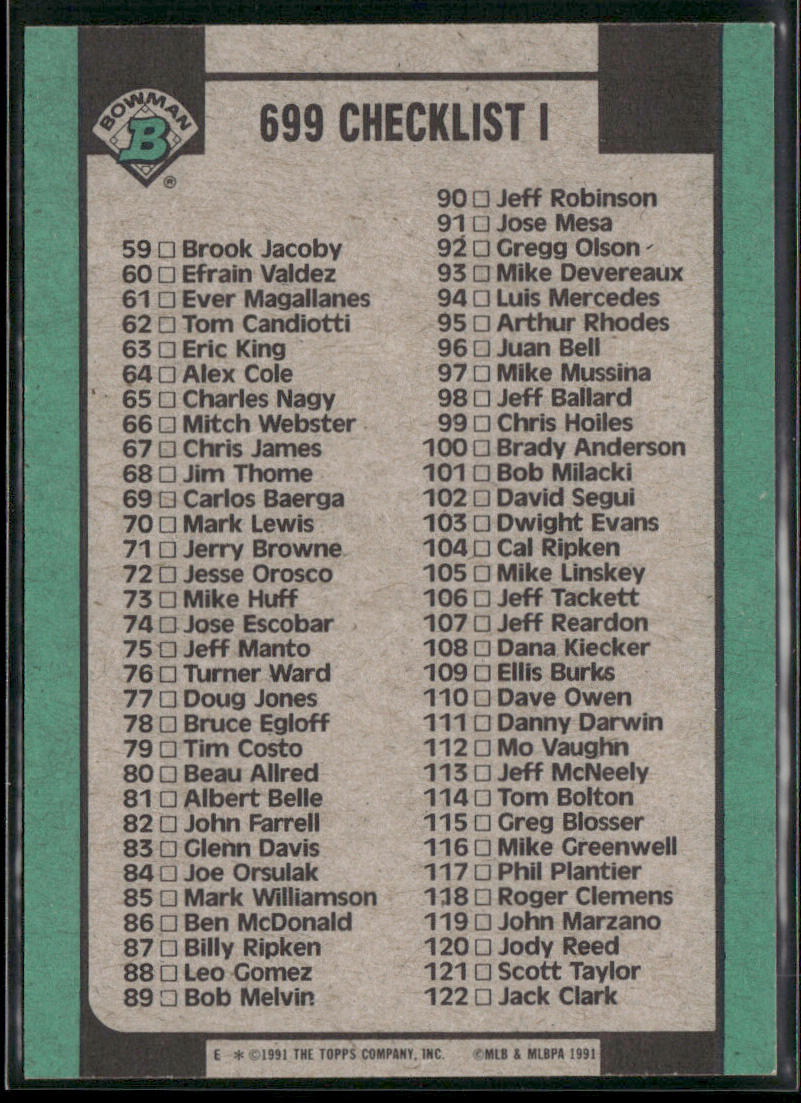 Checklist I: 1-122 1991 Bowman #699