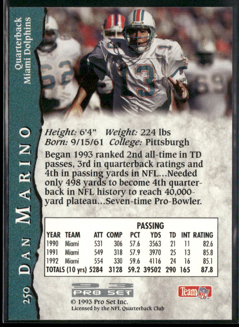 Dan Marino 1993 Pro Set #250 Miami Dolphins