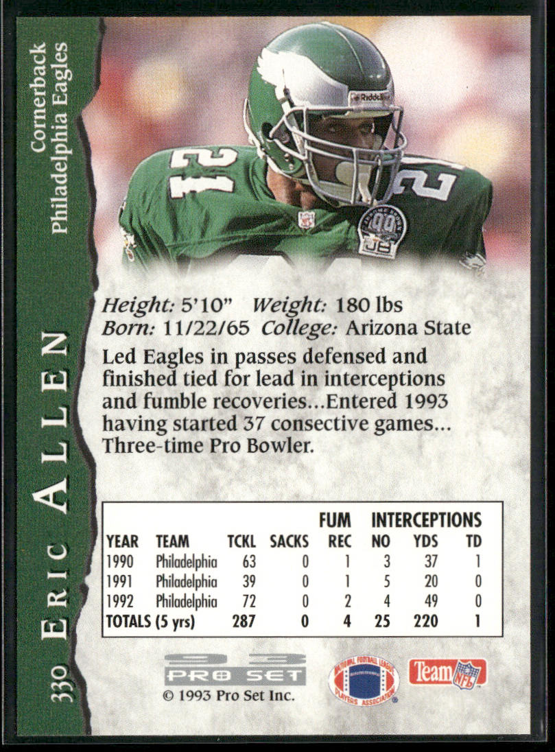 Eric Allen 1993 Pro Set #330 Philadelphia Eagles