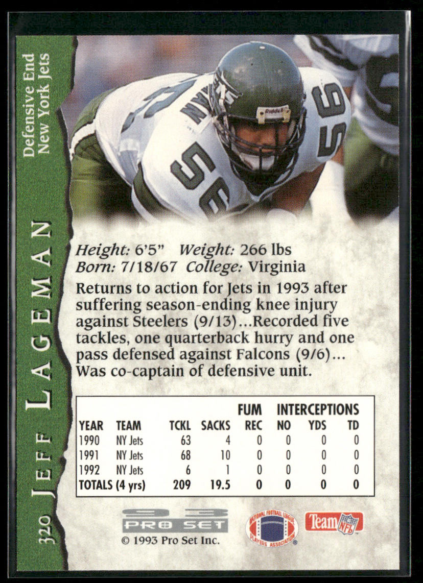 Jeff Lageman 1993 Pro Set #320 New York Jets