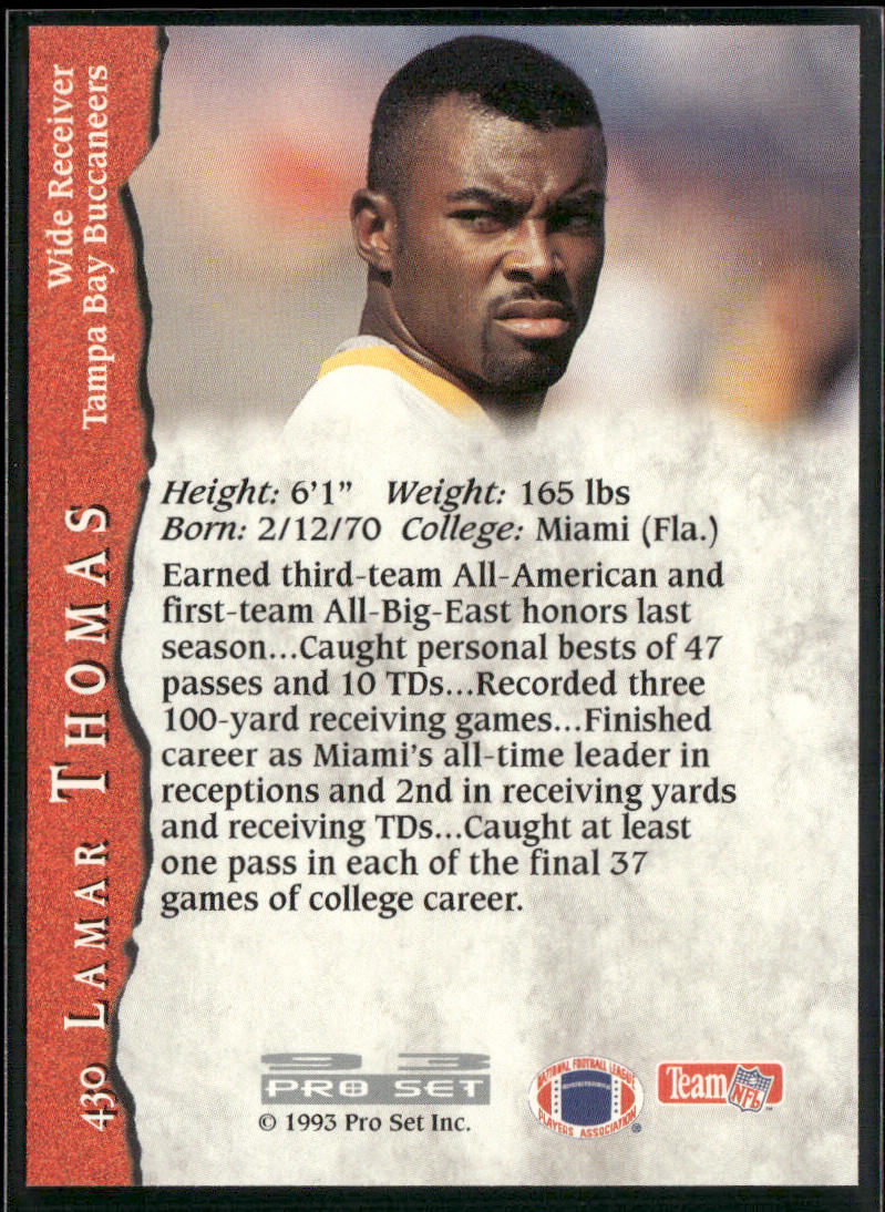 Lamar Thomas 1993 Pro Set #430 RC Tampa Bay Buccaneers