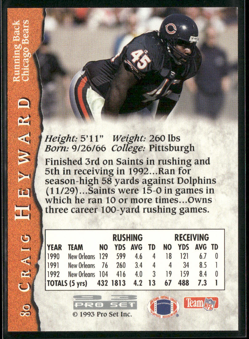 Craig Heyward 1993 Pro Set #80 Chicago Bears