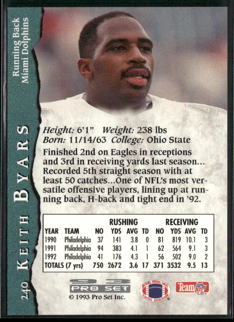 Keith Byars 1993 Pro Set #240 Miami Dolphins