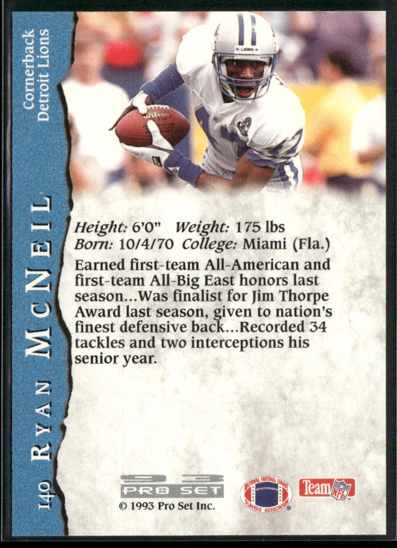 Ryan McNeil 1993 Pro Set #140 RC Detroit Lions