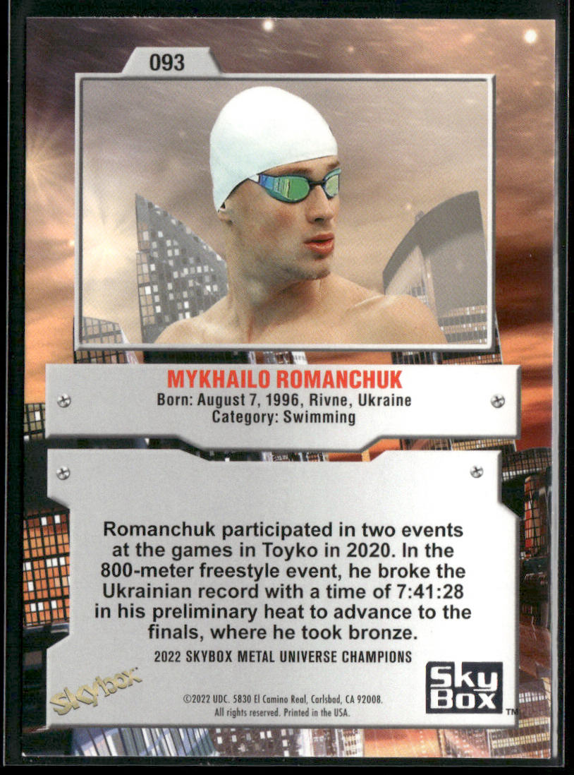 Mykhailo Romanchuk 2022 SkyBox Metal Universe Champions Aqua #093