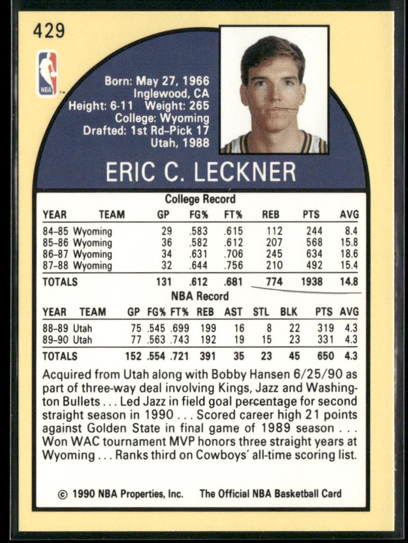 Eric Leckner 1990-91 Hoops #429 Sacramento Kings