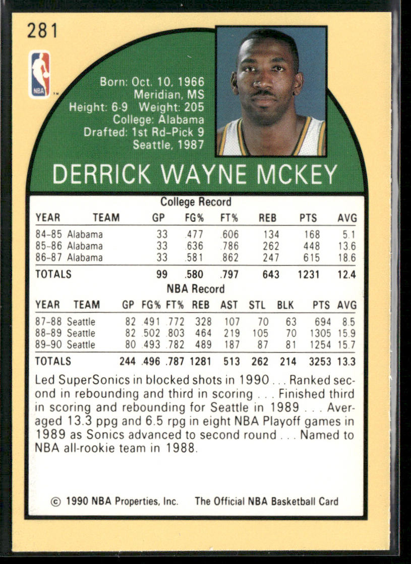 Derrick McKey 1990-91 Hoops #281 Seattle SuperSonics