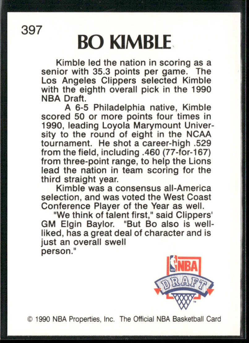 Bo Kimble 1990-91 Hoops #397 RC Los Angeles Clippers