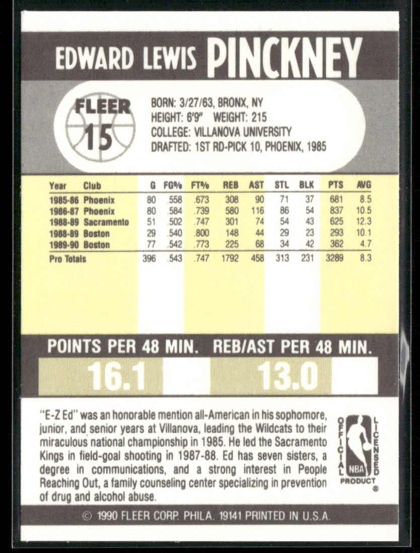 Ed Pinckney 1990-91 Fleer #15b Boston Celtics