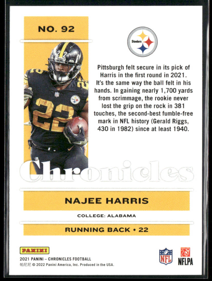 Najee Harris 2021 Panini Chronicles #92 RC Pittsburgh Steelers