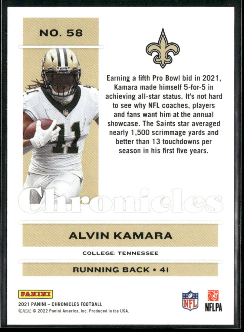 Alvin Kamara 2021 Panini Chronicles #58 New Orleans Saints